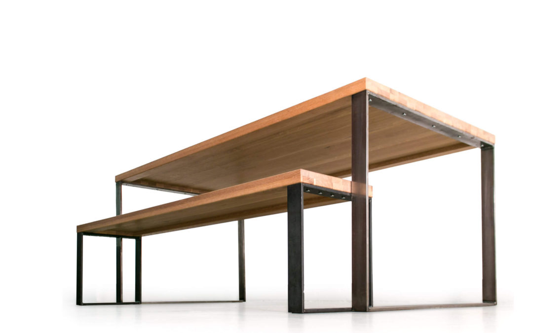 Tisch und Sitzbank im Industriedesign